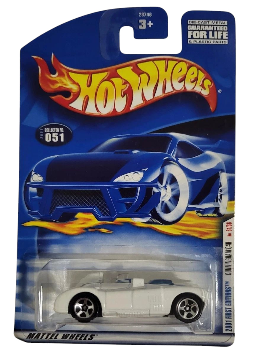 Hotwheels 2001 first edition Cunningham c4r imported mainline card art 1:64 Scale