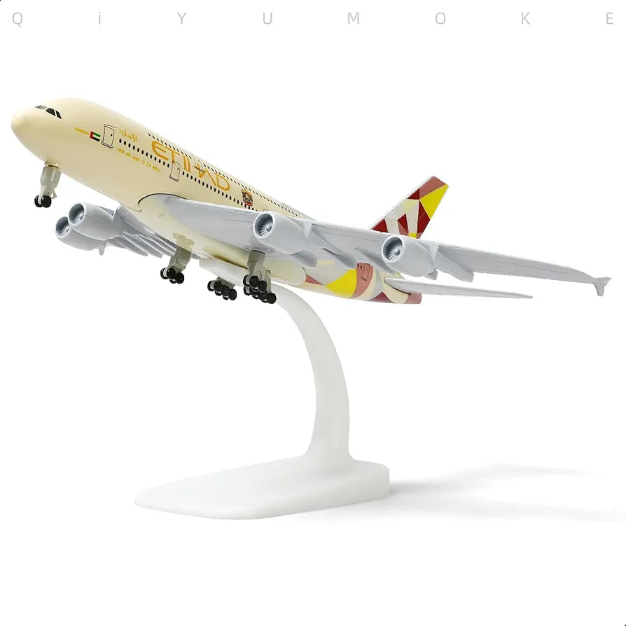 Aircraft 'Etihad Form Abu Dhabi A6-ATA Airbus Airplane Diecast Metal Display Stand With Landing Wheels 20cm Scale (No.303)
