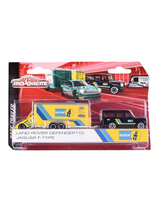 Majorette Land Rover Defender 110 Jaguar F-Type Race Trailer