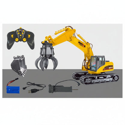 Huina Toys 571HD Remote control Truck Excavator with Claw/Grabber 21-channel 2.4GHz remote-control system LED lights and sound effects Rotation up to 360° Rc 1:14 Scale