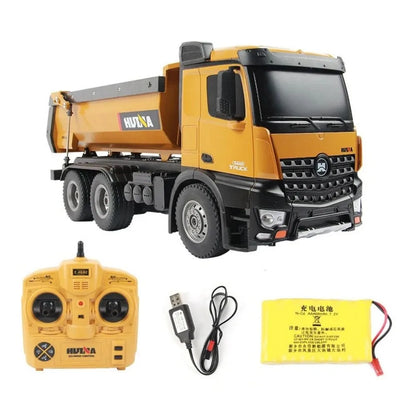 Huina Toys 1573 RC Dump Loader Truck 14 Function upgrade With 10kg Load Capacity LED Light 2.4GHz 10-channel remote controller 1:14 Scale Rechargeable Battery Included – 7.2V Remote control