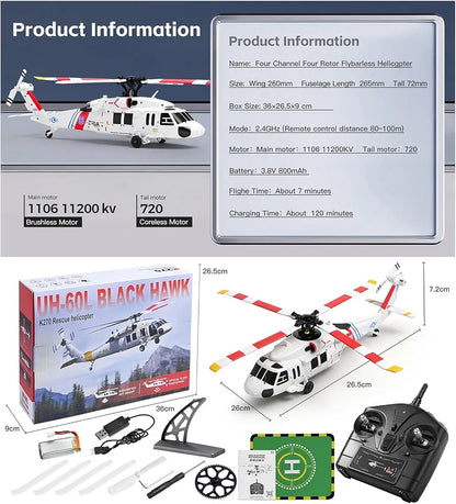 Aircraft UH-60L Black Hawk K270 Rescue Helicopter ( RC ) 2.4GHz remote control automatic height stabilization Rechargeable Battery USB Charging Cable 1:32 Scale ( K270 )