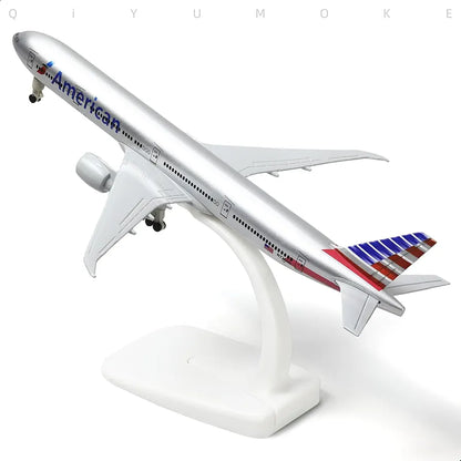 Aircraft 'American B-777 Diecast Airplane Model Boeing 777 (7.5-inch L) 20cm" Scale (No.321) Display Stand With Landing Wheels