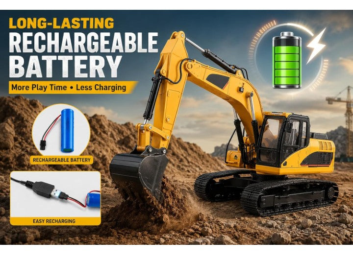 ENGINEERING Vehicle Series 3-in-1 13CH 2.4GHz RC Excavator with 360° Rotation, Digging & Unloading Functions, Sound & LED Headlight, Multi-Directional Remote Control 1:18 Scale