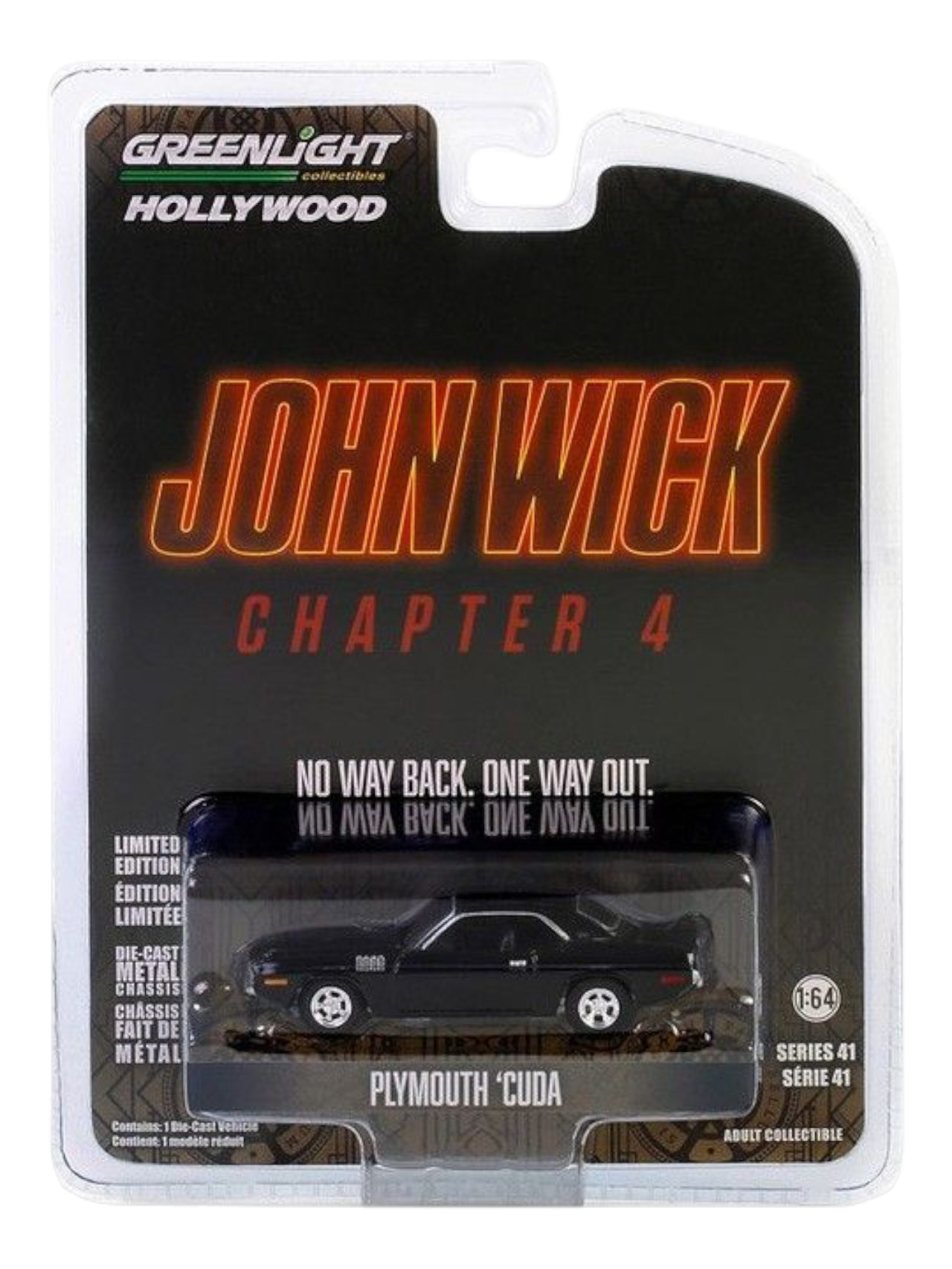 Greenlight Collectibles Hollywood Johnwick Chapter 4 Plymouth Cuda Imported Premium 1:64 Scale