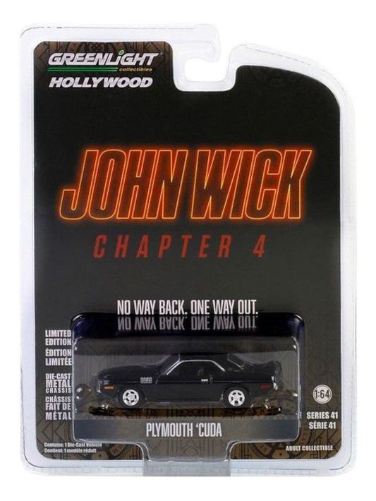 Greenlight Collectibles Hollywood Johnwick Chapter 4 Plymouth Cuda Imported Premium 1:64 Scale