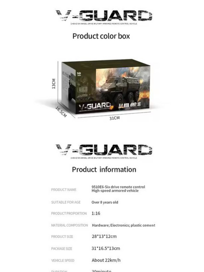 V-Guard Six-Wheel Drive Military Armored Remote Control (RC) Vehicle 1:16 Scale