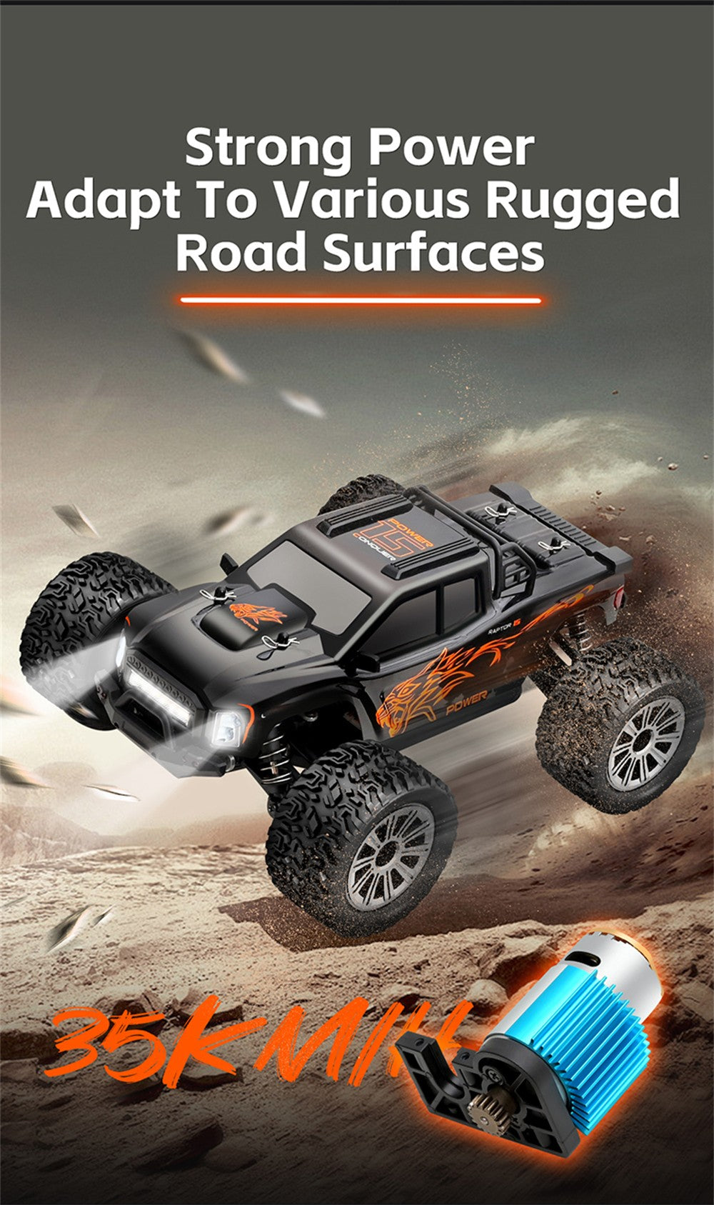 Raptor Cross Country Truck High' Speed Off-road (Rc) Remote Control Car ,Maximum Speed Up to 35km/H LED light Rechargeable battery 1:16 Scale.