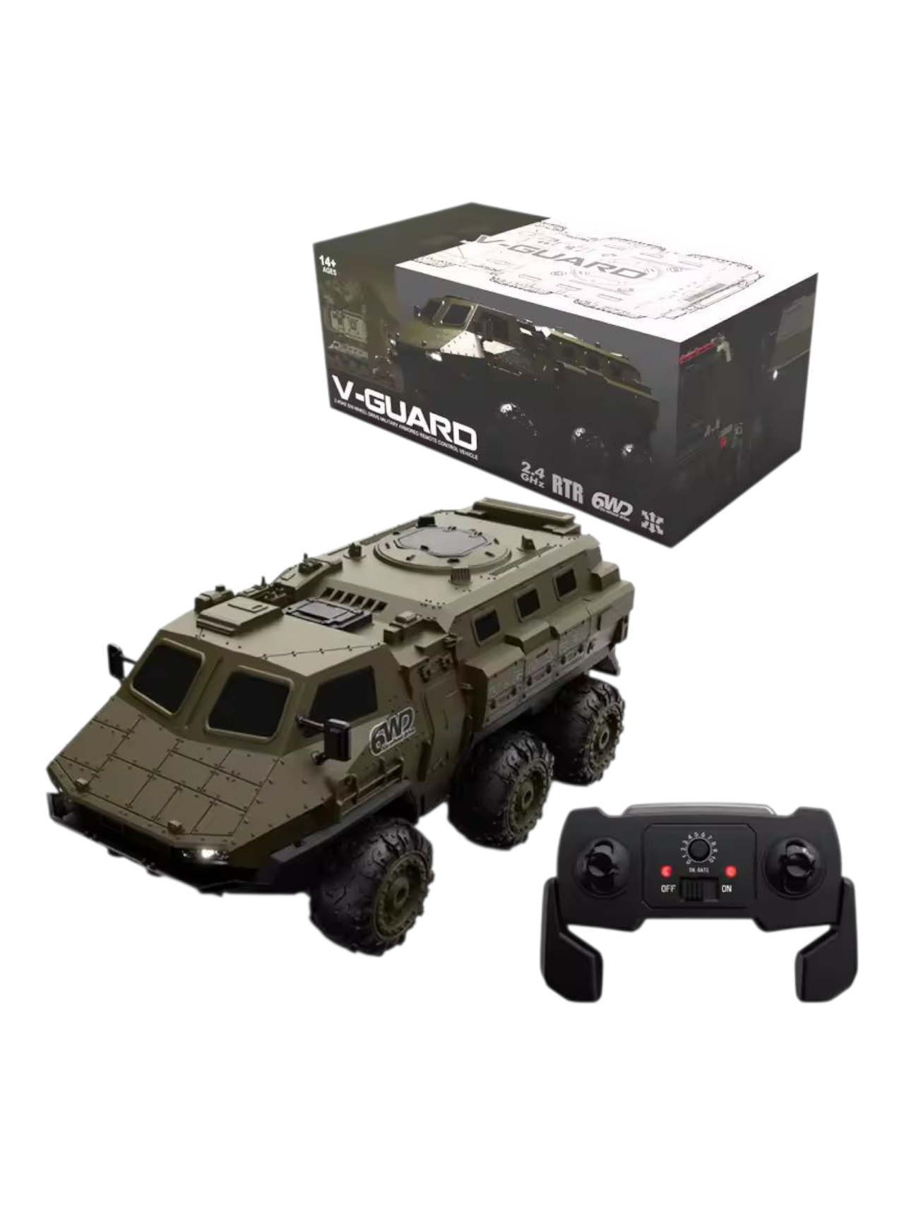 V-Guard Six-Wheel Drive Military Armored Remote Control (RC) Vehicle 1:16 Scale