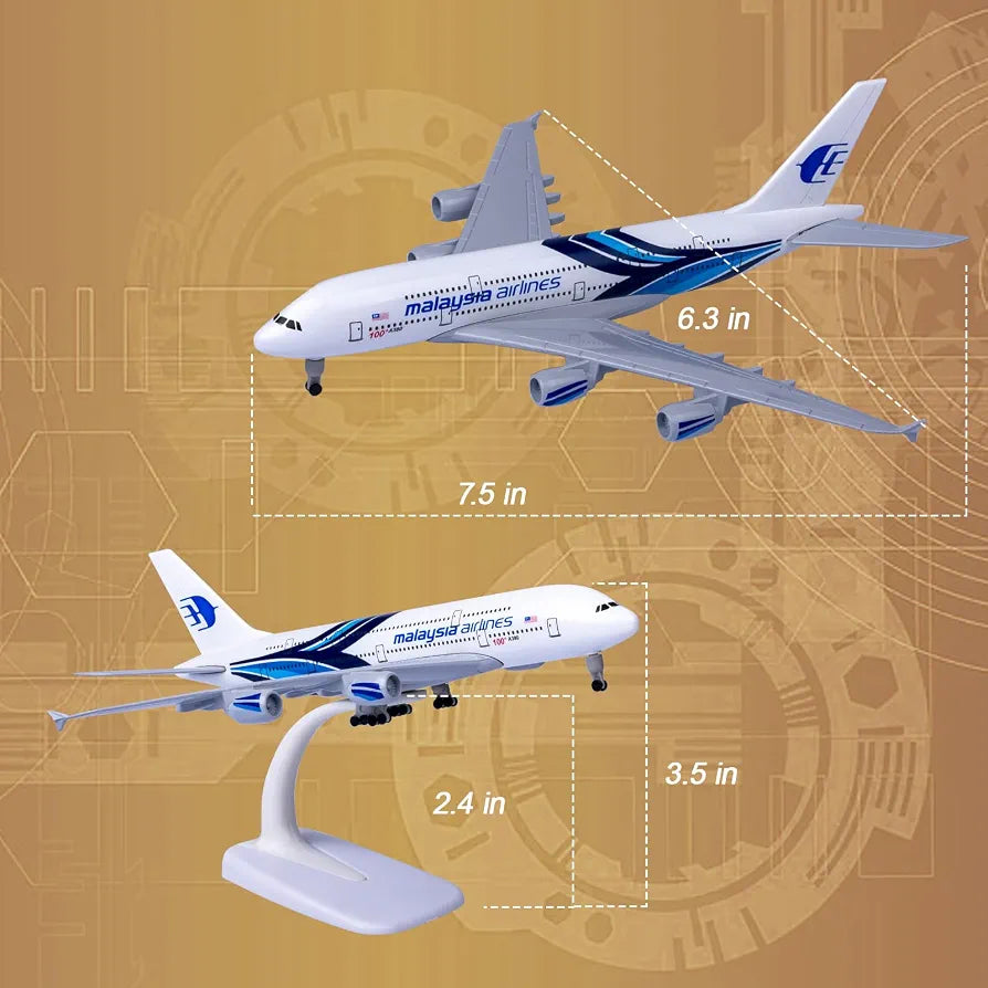 Aircraft Malaysia Airlines A380 Airbus 9H-HNF Diecast Airplane (No.304) Display Stand With Landing Wheels 20cm" Scale