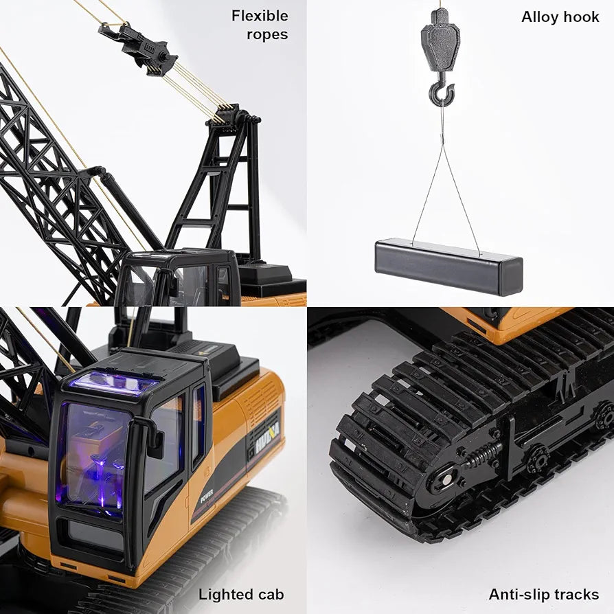 HUINA RC Engineering Crane 15 Channel Professional Crane Remote Control, 2.4GHz Frequency Simulation Action, 680° Direction , Realistic Light, Realistic Sound 1:14 Scale