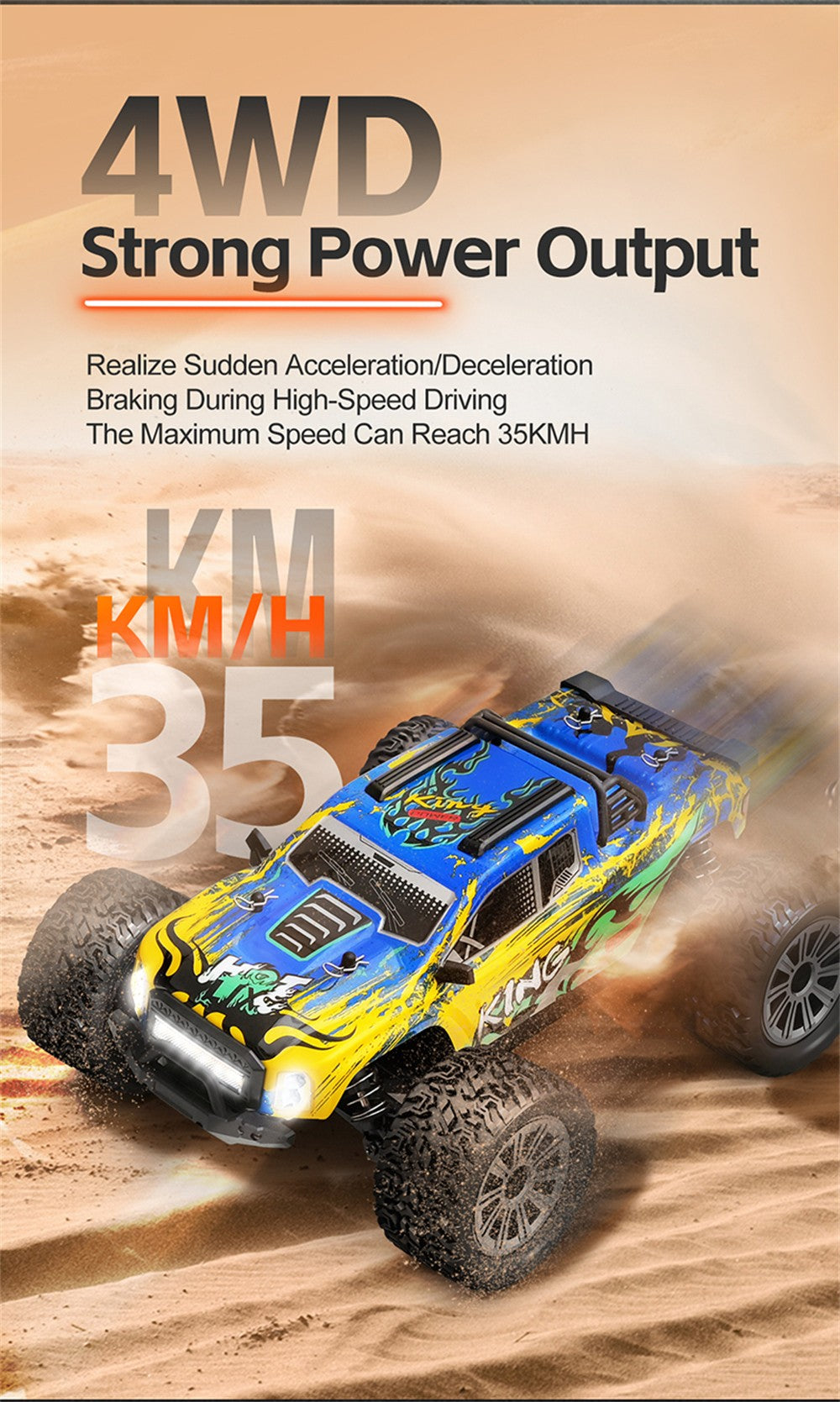 Raptor Cross Country Truck High' Speed Off-road (Rc) Remote Control Car ,Maximum Speed Up to 35km/H LED light Rechargeable battery 1:16 Scale.