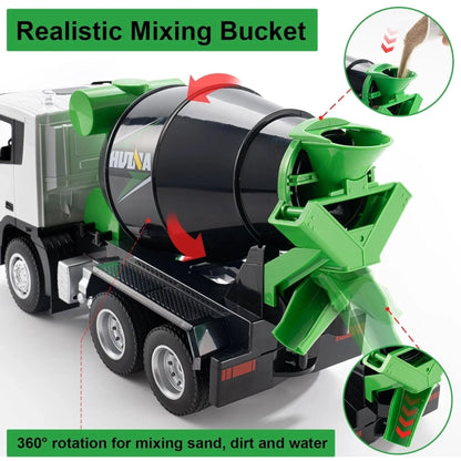 Huina Toys 657 Engineering Remote Control Truck Mixer 9 Channel Including, 2.4Ghz , 3.7 V Battery, With Chargeable 1:18 Scale Flashing LED Working Lights High-Quality Alloy Metal & ABS Construction