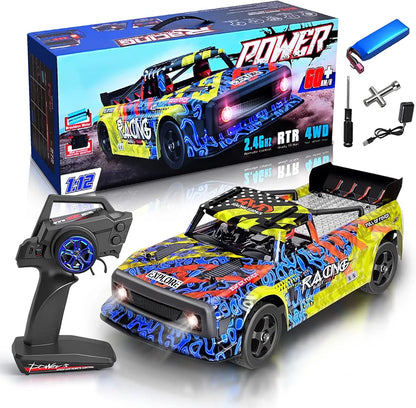 Power Drift RC Car 2.4 Ghz Remote Control, RTR 4WD, Lghit Effect When Braking Alloy Gear Adjustable Metal Hydraulic Shock Absorber 1:12 Scale Remote Control Rechargeable
