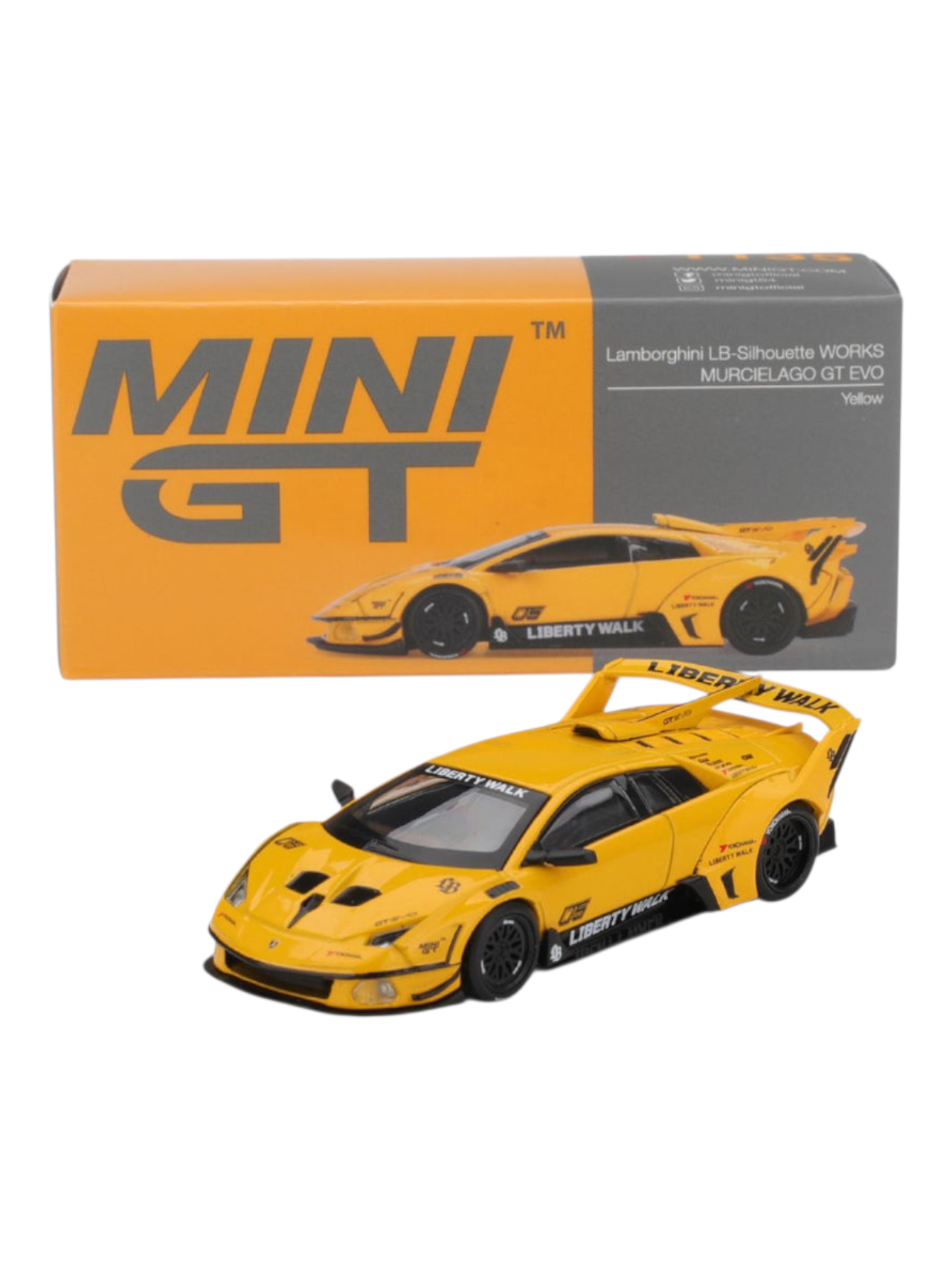 Mini GT Lamborghini LB-Silhouette WORKS MURCIELAGO GT Evo Yellow ( code 1135 )Imported 1:64 Scale