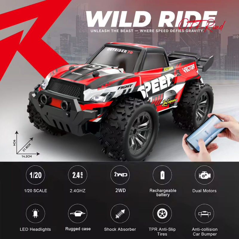 Wild Ride 4x4 RC Off-Road Car | High-Speed Remote Control Monster Truck | Full-Function Control 1:20 Scale No.006
