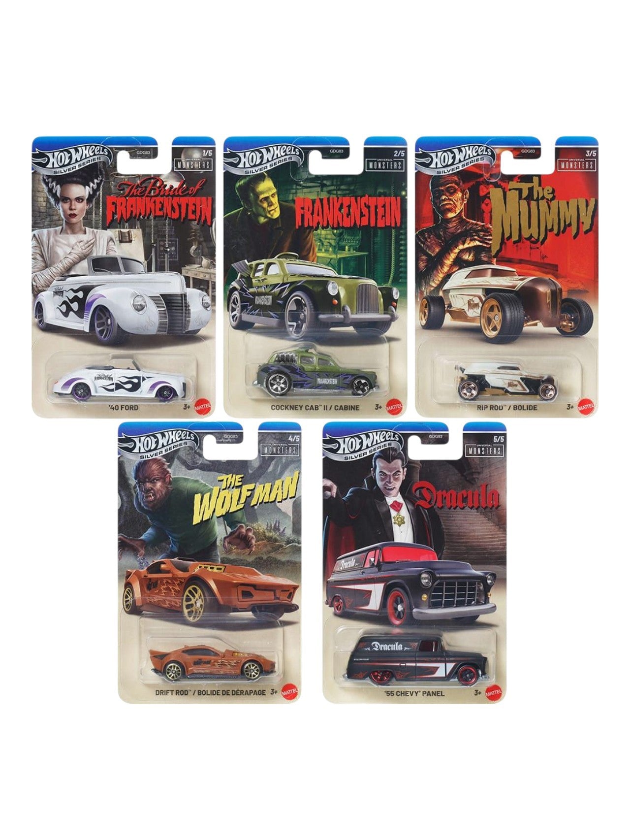 HotWheels Silver Series Monster Diecast Model Set Of 5 1:64 Scale Diecast Model