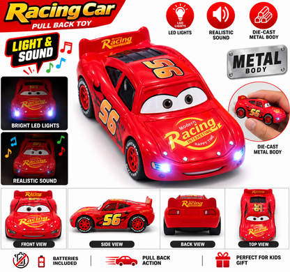 Disney Pixar McQueen 1:43 Scale Die-Cast Metal Racing Car Toy with LED Lights & Sound, Pull Back Car (Unlicensed Product)