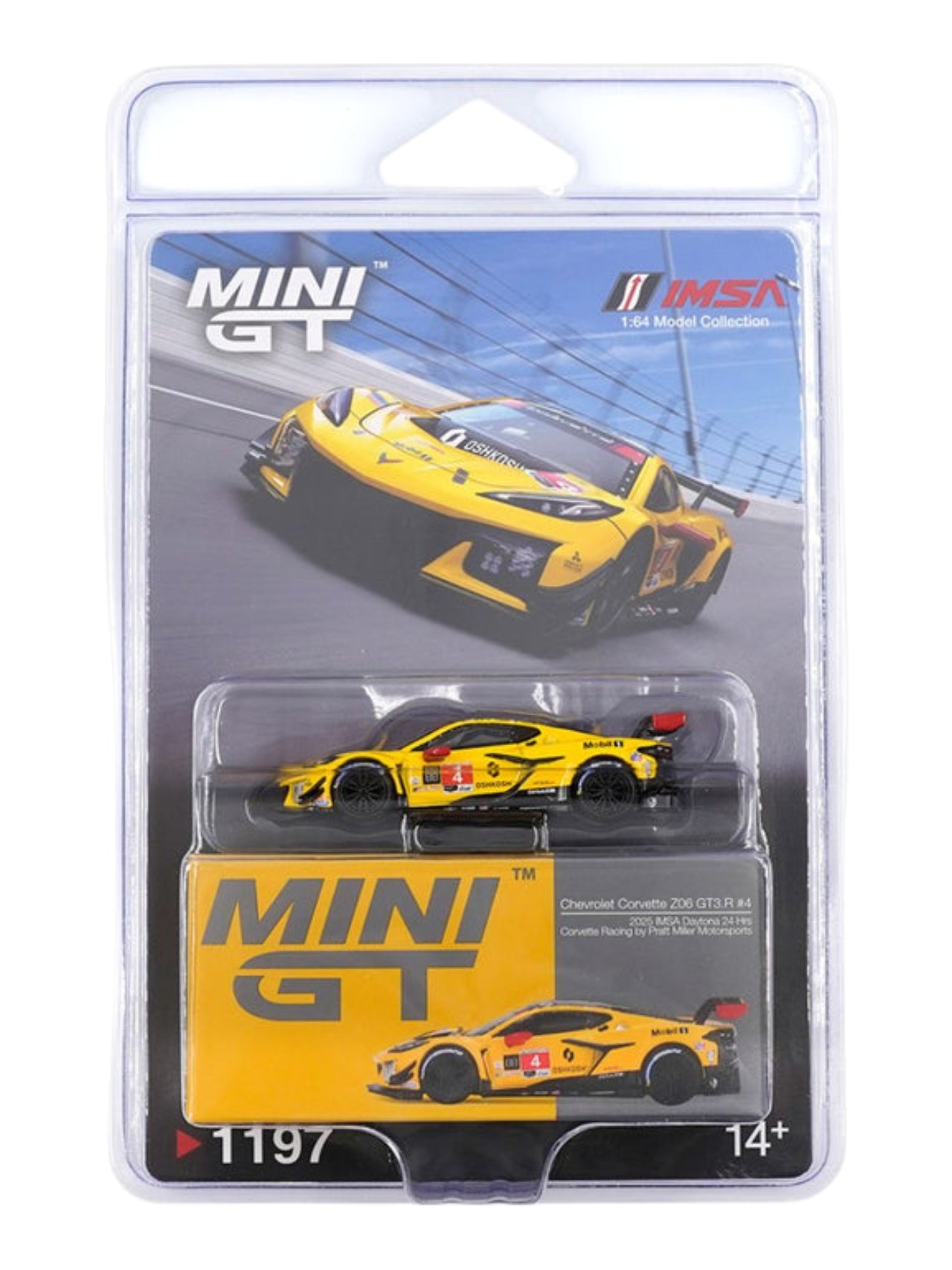 Mini GT #1197: Chevrolet Corvette Z06 GT3.R #4 Corvette Racing by Pratt Miller Motorsports 2025 Imported 1:64 Scale