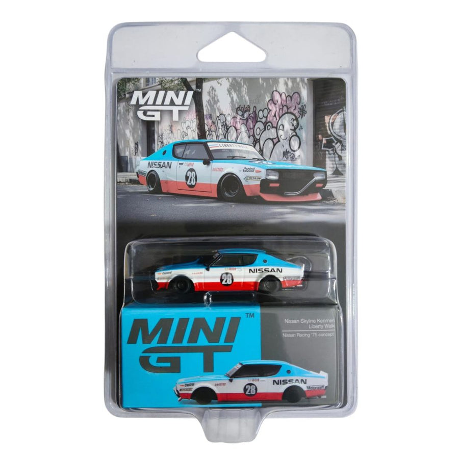 Mini GT Blister #1212: Nissan Skyline Kenmeri Liberty Walk Nissan Racing '75 Concept Imported 1:64 Scale