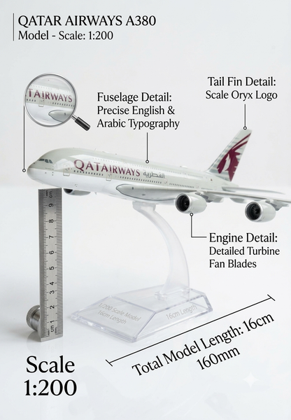 Aircraft Model Qatar Airways Airbus A380 Diecast metal 16cm, With Display Stand Airplane Model