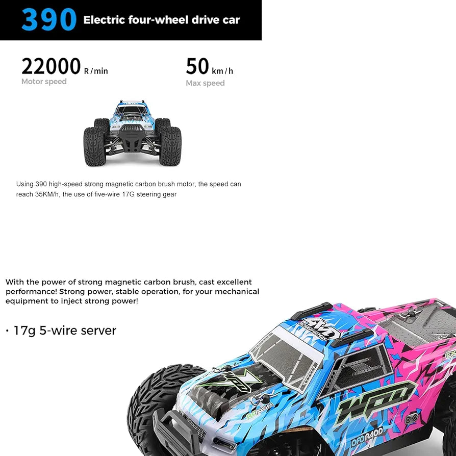 WL TOYS 204006 RC Car, 2.4GHz 1:20 Scale Remote Control Car, 4WD 50KM/H High Speed RC Cars, All Terrain Off-Road RC Truck with LED Light and Rechargeable Battery for Adults