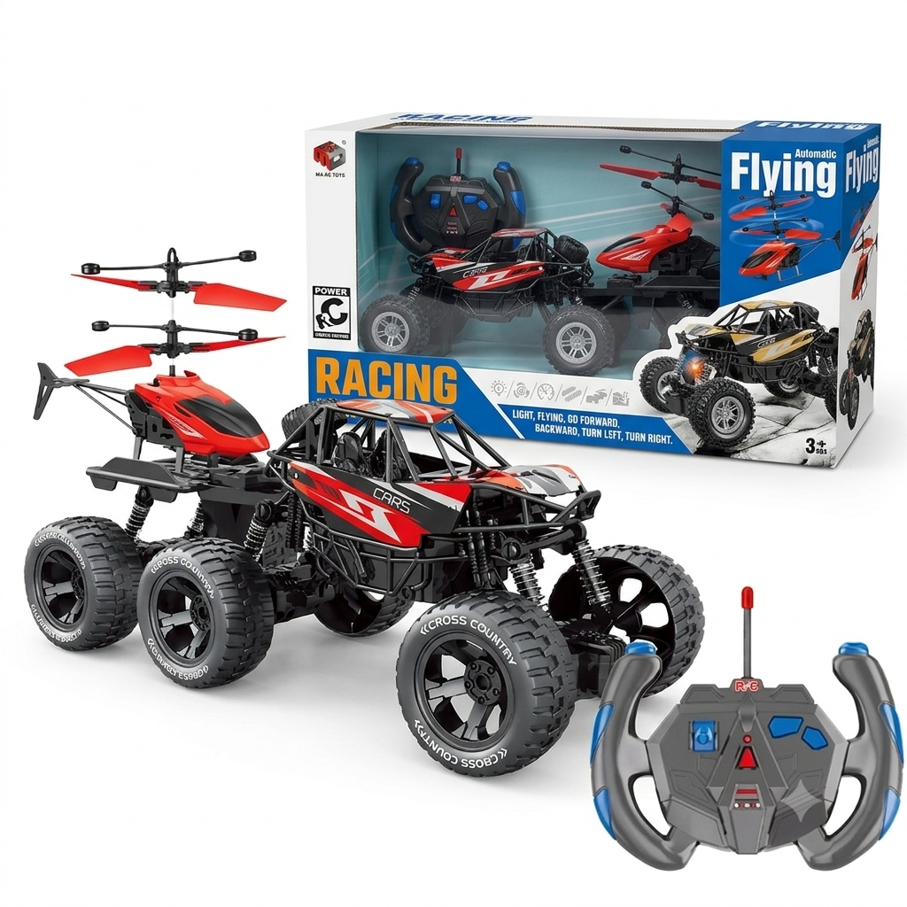 Racing 6 Wheel RC Off Road Vehicle with Automatic Flying Helicopter | Code: V674-A1