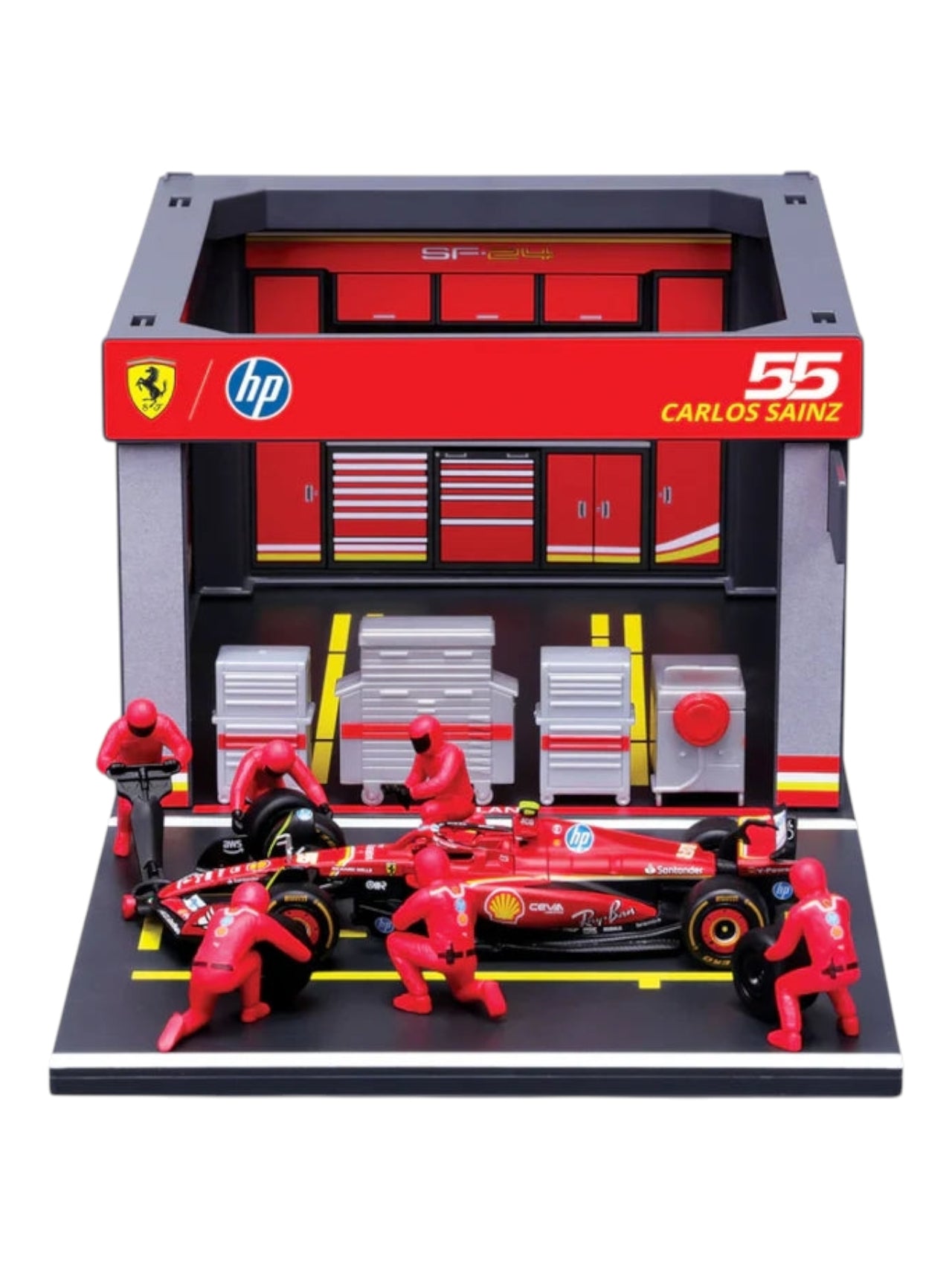 Bburago 2024 formula 1 (f1) pit pass Carlos sainz no 55 1:43 scale (6 figurines included)