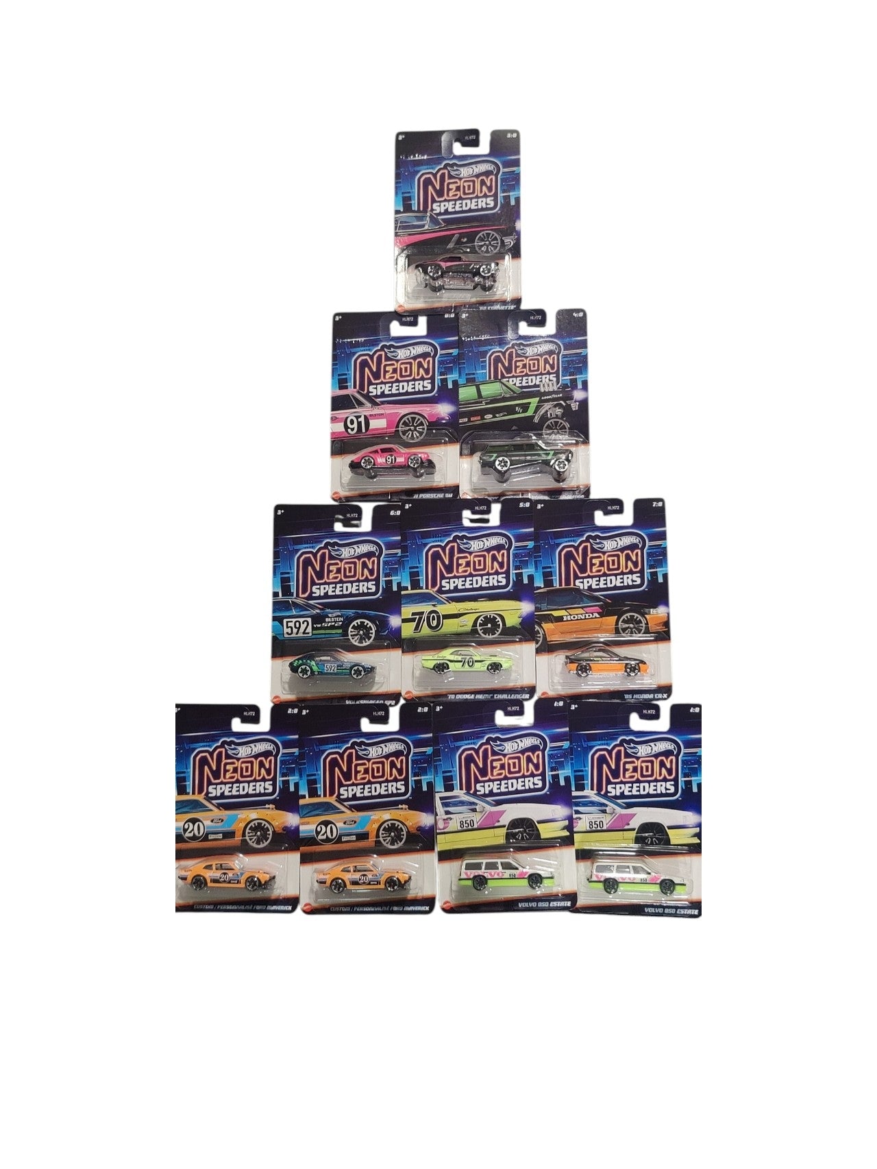 HotWheels Neon Speeders Set of 10 Mini Cars In Box Imported 1:64 Scale ( HLH72-955F )