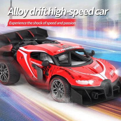Metal Racing 1:16 Scale RC Metal Racing Car | 2.4GHz Remote Control, 15KM/H High-Speed Sports Car with LED Lights, Drift Function & Shock Absorbers