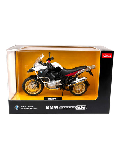 Rastar BMW R 1200 GS Diecast Motorcycle Model – 1/9 Scale Metal & Plastic Adventure Bike Replica(White & Red)