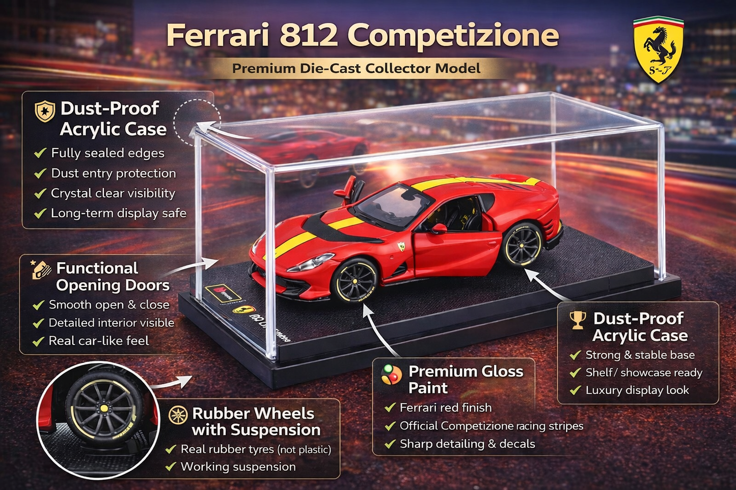 Bburago ferrari 812 competizione die-cast model with acrylic display case 1:64 Scale