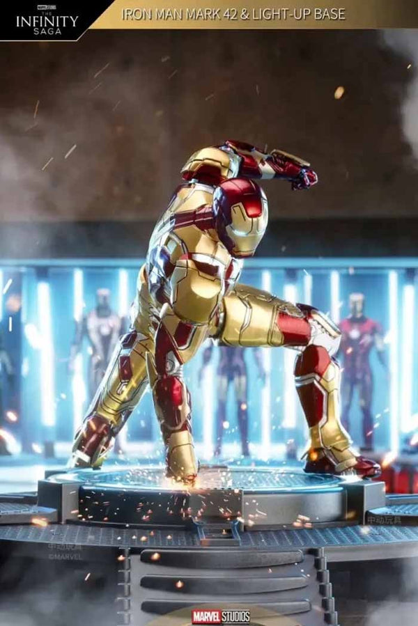 ZD TOYS Action Figures Marvel Studios The Infinity Saga Iron Man Mark 42 Light-Up Base Set 7 Inch (Code-1953)