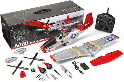 Aircraft A280 P-51 Mustang 2.4GHZ Radio Control Rudder Conversion, 3D / 6G Conversion, Light Switch 560 mm' Scale Rc Airplane ( Remote control)