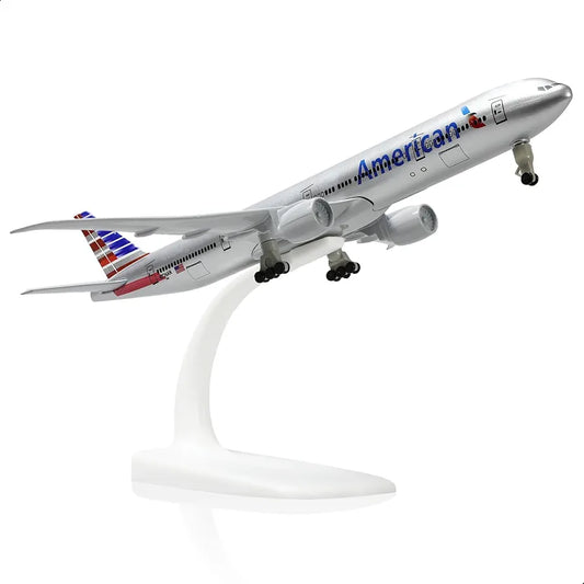 Aircraft 'American B-777 Diecast Airplane Model Boeing 777 (7.5-inch L) 20cm" Scale (No.321) Display Stand With Landing Wheels