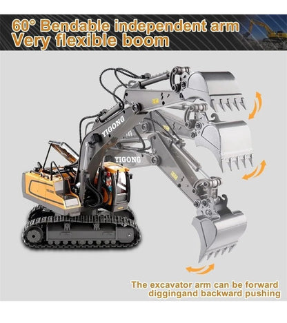 Lian King Toys Remote Control Excavator Toy | Alloy Construction Vehicle | 2.4GHz RC Excavator with Movable Bucket & Realistic Functions 1:20 Scale