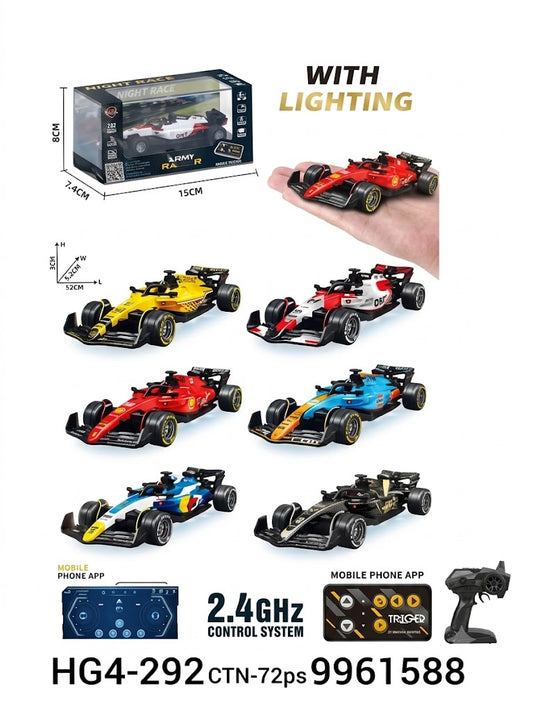 Formula Racing Car with Lights Remote control (Assorted /Random Color) 2.4GHz, Mobile Phone App 1:64 Scale