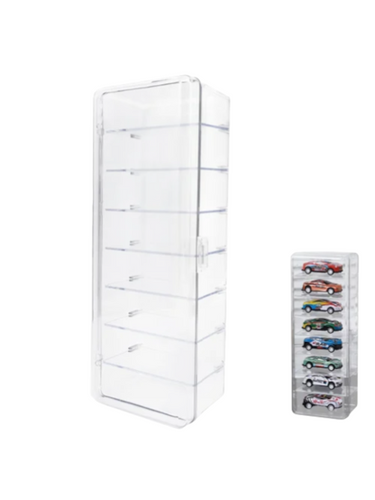 Mini racing car model storege clear display box with door 8 compartments vertical display