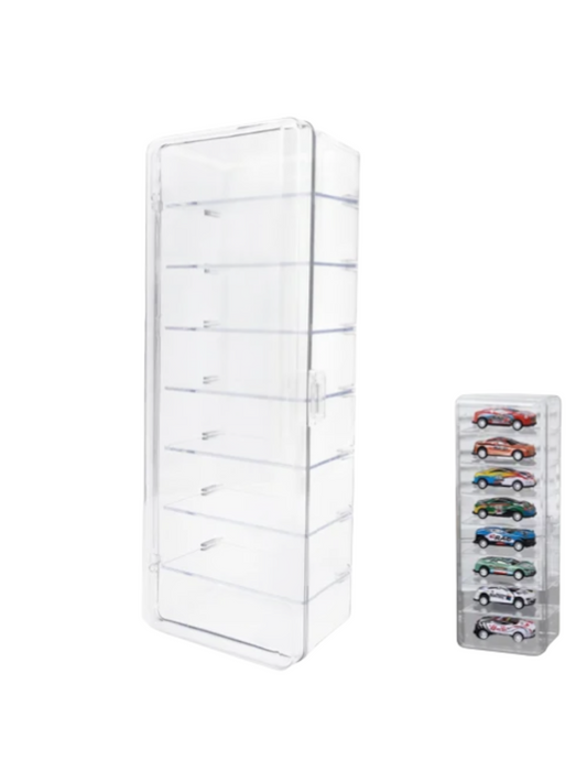 Mini racing car model storage clear display box with door 8 compartments vertical display