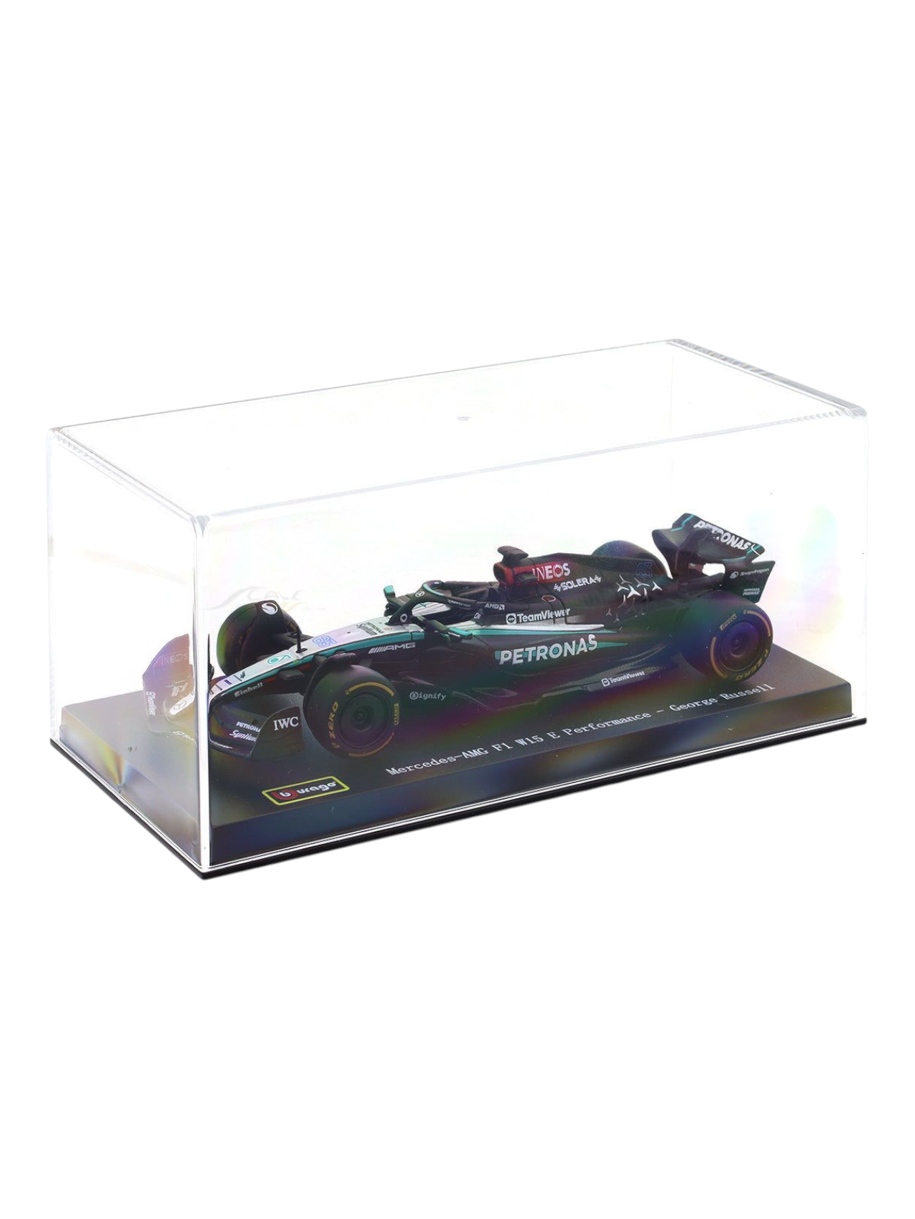 Bburago MERCEDES AMG PETRONAS 2024 Formula 1 (F1) W 15 E Performance no. 63 George Russell 1:43 (With Acrylic Case)