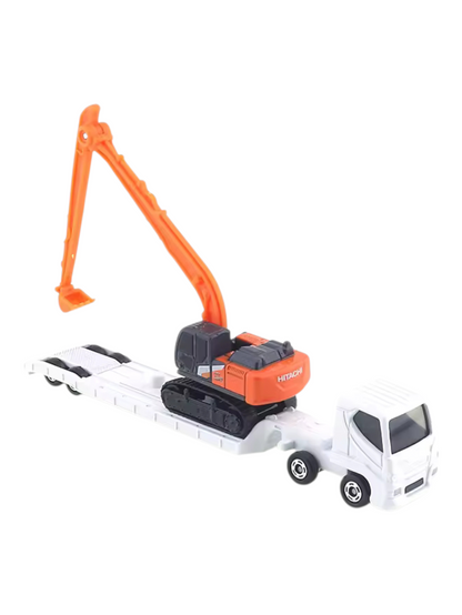 Takara Tomy Tomica Hitachi Construction Machinery Super Long Front Excavator ZX210-7 SLF and Transporter No 143