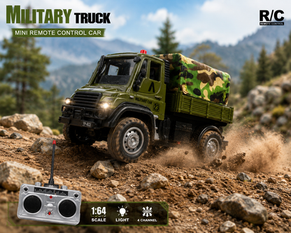 YP TOYS Military Truck 1:64 Scale Mini RC – Remote Control Off-Road Army Truck with Light & 4-Channel Function