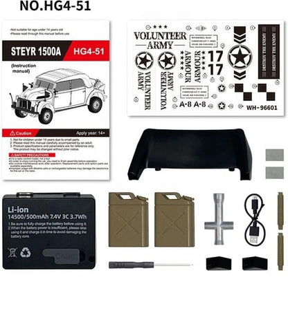 STEYR 1500A Germany WWII Military Vehicle Die-Cast Model Car – 1:18 Scale Remote Control 4×4 High Speed Motor Metal Series