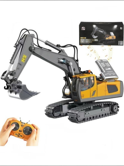 Lian King Toys Remote Control Excavator Toy | Alloy Construction Vehicle | 2.4GHz RC Excavator with Movable Bucket & Realistic Functions 1:20 Scale