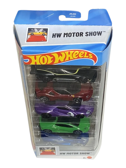 Hot Wheels Car 2025 HW Motor Show Pack of 5 (Aston Martin Vulcan, Ferrari SF90 Stradale, 17 Ford GT, Lamborghini Huracan Lp 610-4, Lotus Evija) Multi - Color