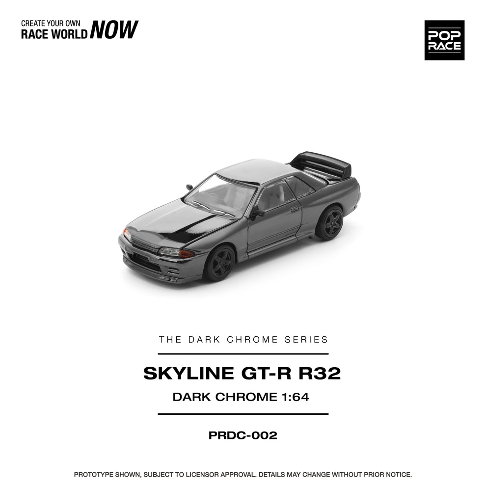 (PRDC002) POP RACE R32 GT-R DARK CHROME Diecast Model 1:64 Scale
