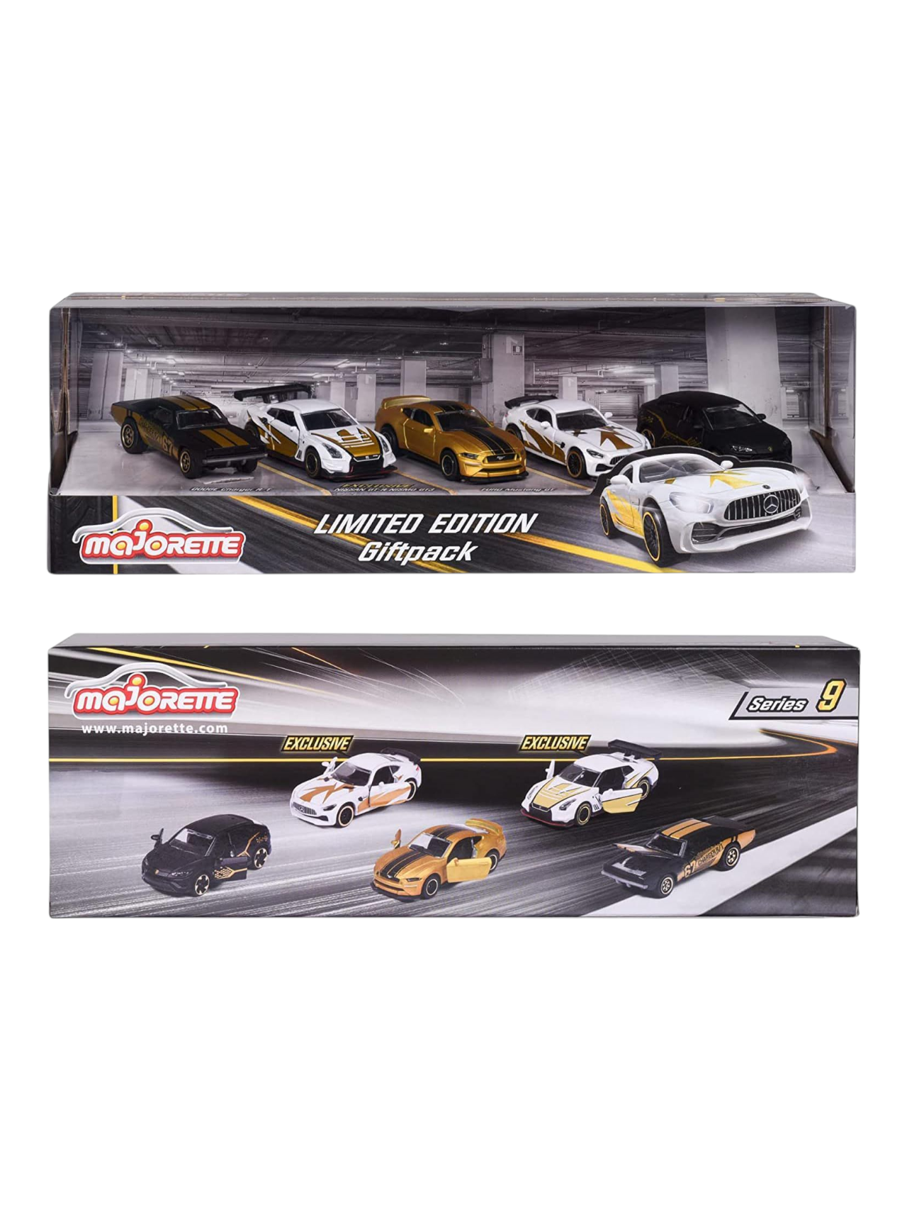 Majorette Limited Edition Gift Pack Series 9 1:64 Scale (Includes Dodge Charger R/T,Exclusive GT-R Nismo GT3,Ford Mustang GT, Exclusive Mercedes-AMG GT R, Lamborghini Urus)