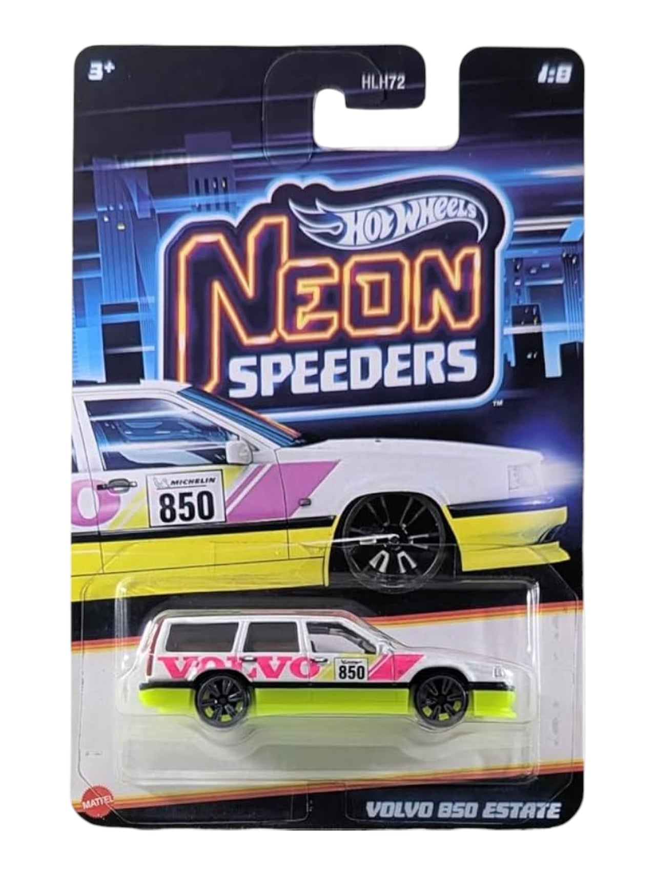 Hotwheels Mainline Neon Speeders "Volvo 850 Estate" Card Art 1:64 Scale Premium Diecast Collectible Car