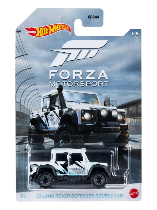 HotWheels Forza Motorsport 15 Land Rover Defender Double Cab Imported Mainline Card Art 1:64 Scale