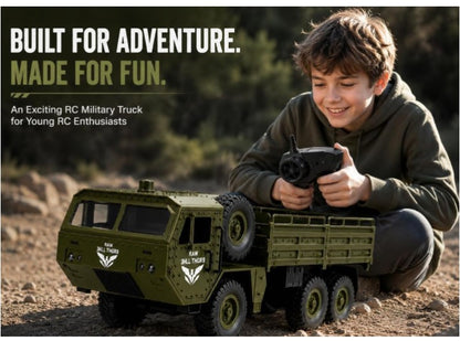 Transporter 2.4G 6WD RC Off-Road Military Truck – 500G Loading Capacity, 6-Wheel Drive, Shock Absorbers & Speed Conversion, Heavy-Duty Remote Control Cargo Truck 1:16 Scale